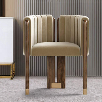 Modern Wood Accent Chair Camel Velvet Upholstered Arm Chair-Richsoul-Chairs & Recliners,Furniture,Living Room Furniture